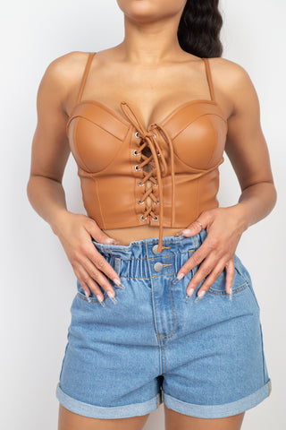 LEATHER LACE UP TOP